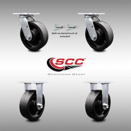 Service Caster 6 Inch SS Glass Filled Nylon Caster Set with Ball Bearings 2 Swivel Lock 2 Rigid SCC-SS30S620-GFNB-BSL-2-R-2